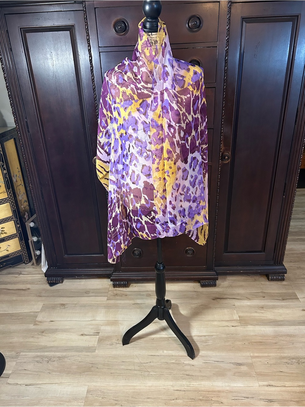 Vibrant Purple & Yellow Animal Print Sheer Scarf